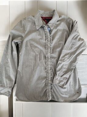 VTG Y2K Hilfiger Cotton Stretch Striped Fitted Button Down contrast trim M